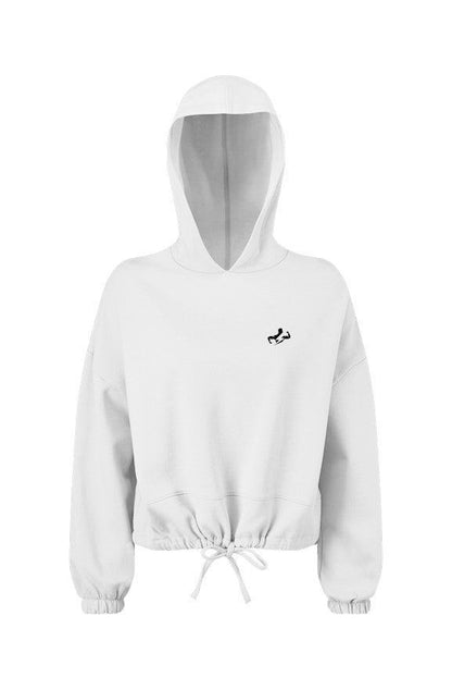 "ELVIRA" Cropped Oversize Hooded Sweatshirt For Women (Black Logo) - OnlyFit